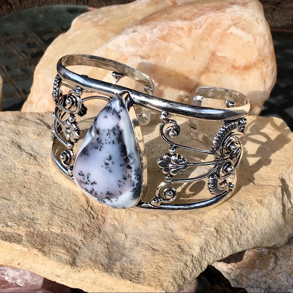 NEW Dendritic Opal + Merlinite filigree bracelet